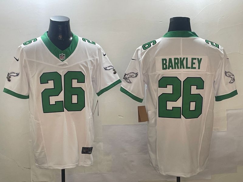 Men Philadelphia Eagles #26 Barkley White Thanksgiving three generations 2024 Nike Limited NFL Jersey style 1